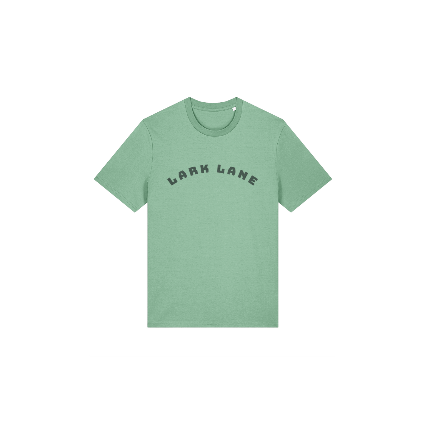 Mint Green t-shirt with green 'LARK LANE' arched text on a white background