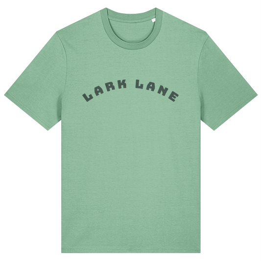Mint Green t-shirt with green 'LARK LANE' arched text on a white background