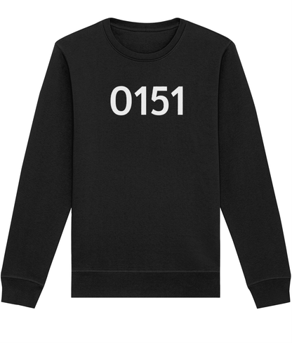 Black sweatshirt with '0151' printed on a white background