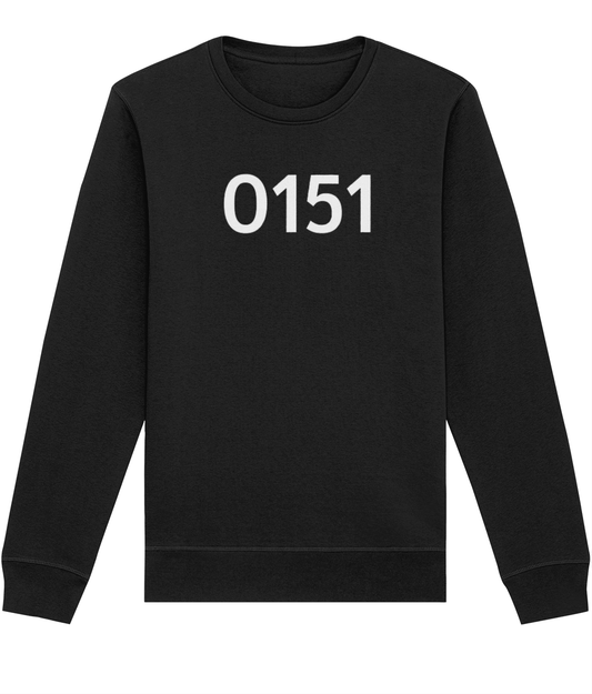 Black sweatshirt with '0151' printed on a white background