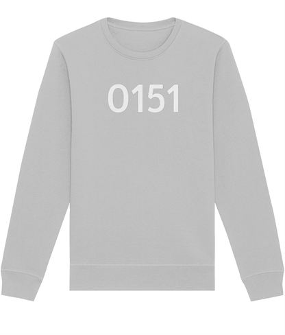 Gray sweatshirt with '0151' printed on a white background