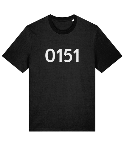 Black t-shirt featuring '0151' in bold white text across the chest.