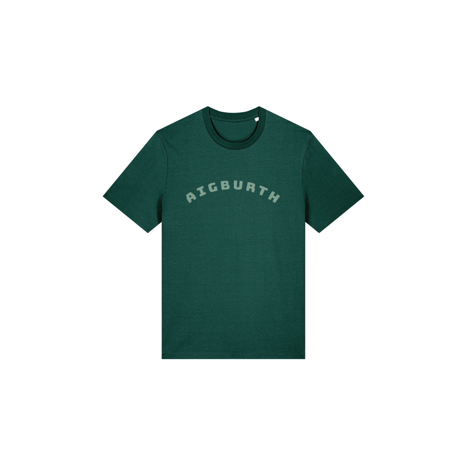 Glazed Green t-shirt with 'Aigburth' text in green on a white background