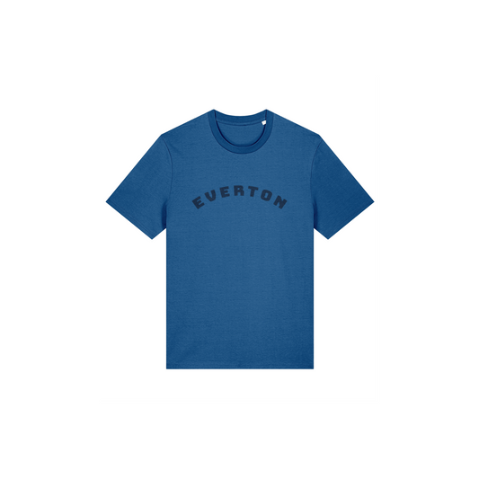Mindful Blue t-shirt with Blue 'Everton' text on a white background
