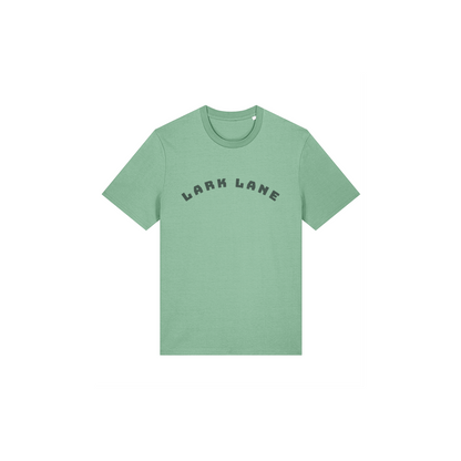 Mint Green t-shirt with green 'LARK LANE' arched text on a white background