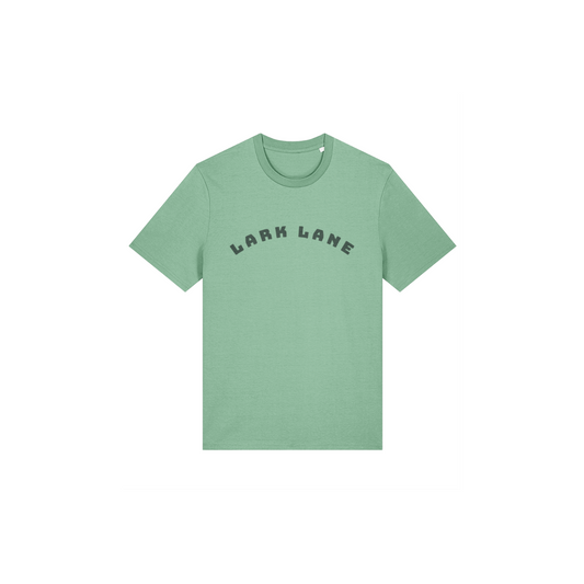 Mint Green t-shirt with green 'LARK LANE' arched text on a white background